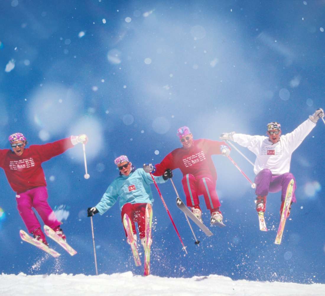 Retro photo of skiers in Ruka Ski Resort